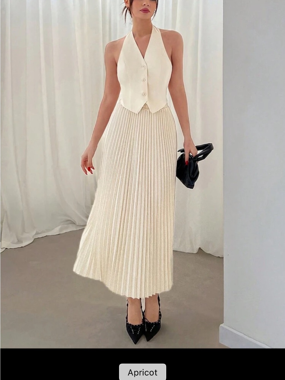 SHEIN Apricot Halter Vest Pleated Maxi Dress